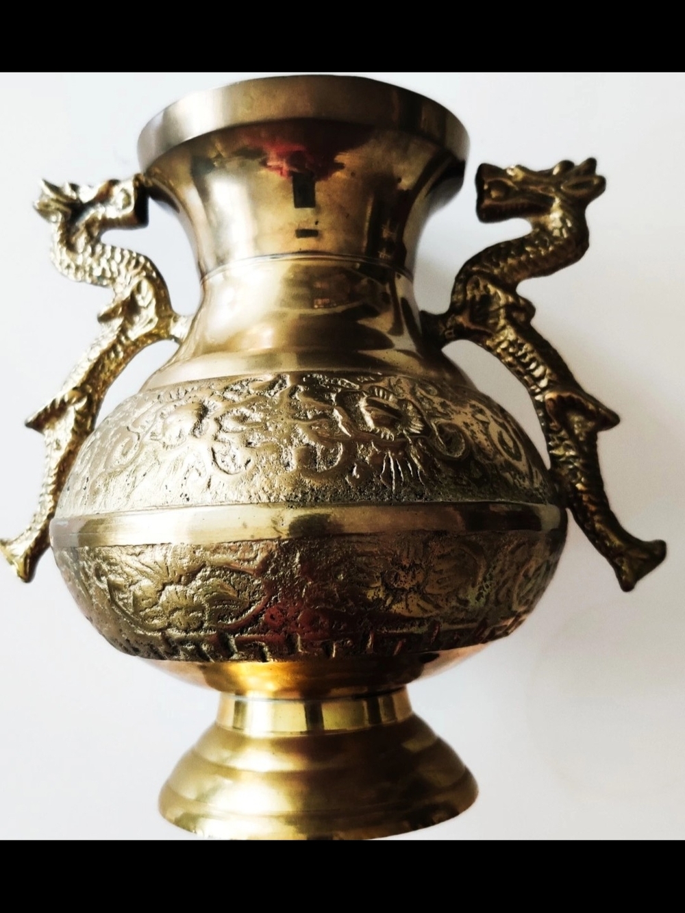 BRASS DRAGON 6.5" VASE KOREA VINTAGE SOLID HEAVY FLORAL...